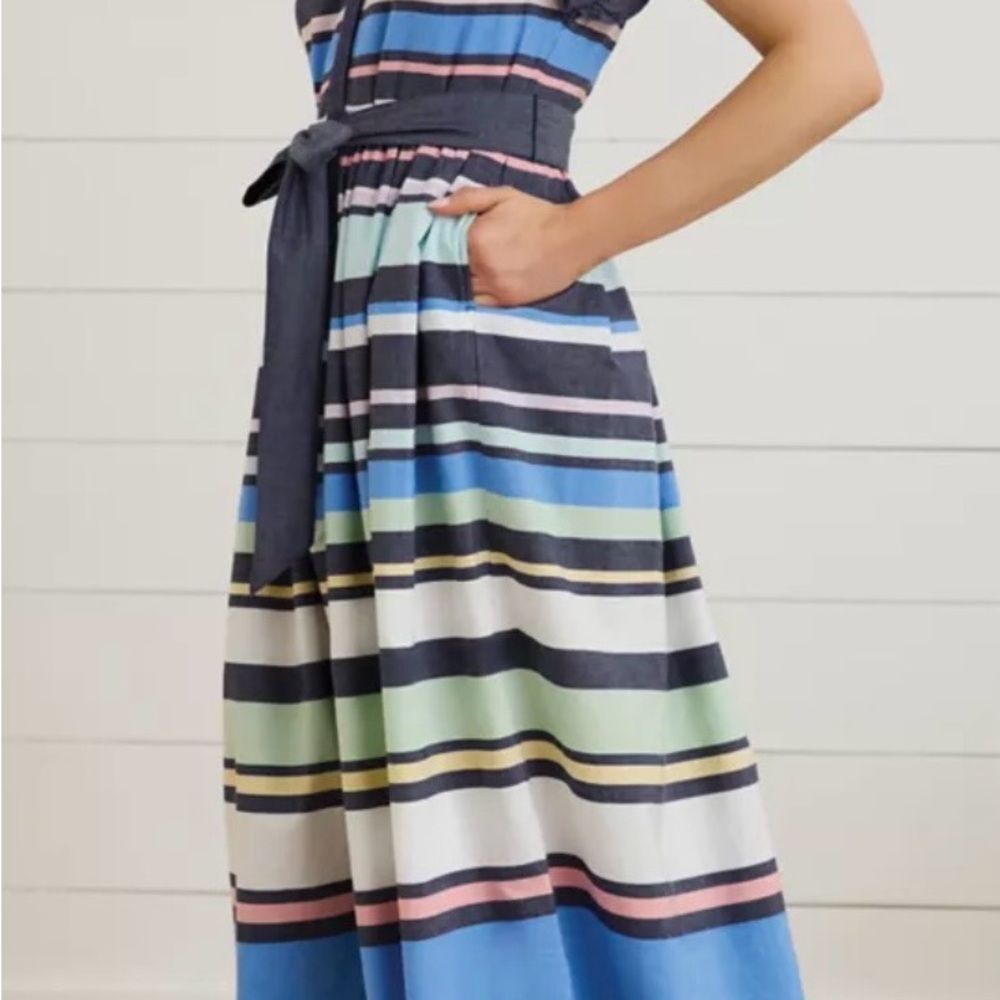 Striped Midi Dress with Belt